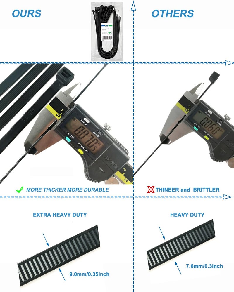 HS Long Heavy Duty Cable Tie Straps Plastic (50 Pack) Outdoor Strong Large Zip Ties 30 Inch,Industrial Zipties 200 Pound Strength UV Black - Image 2